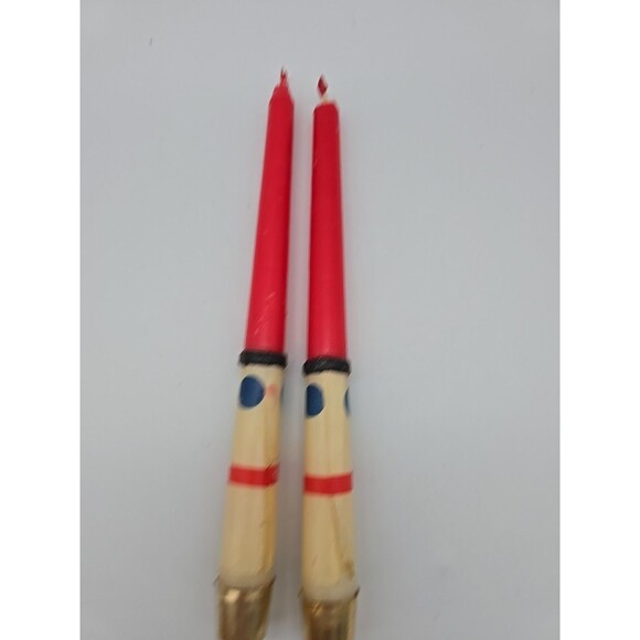 Vintage Snowman Red Taper Candle Set of 2 Christmas Decoration made in Hong Kong - Picture 2 of 7